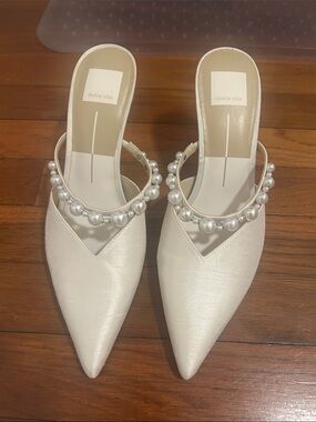 Dolce Vita Ivory Pearl-Embellished Pointed Toe Mules